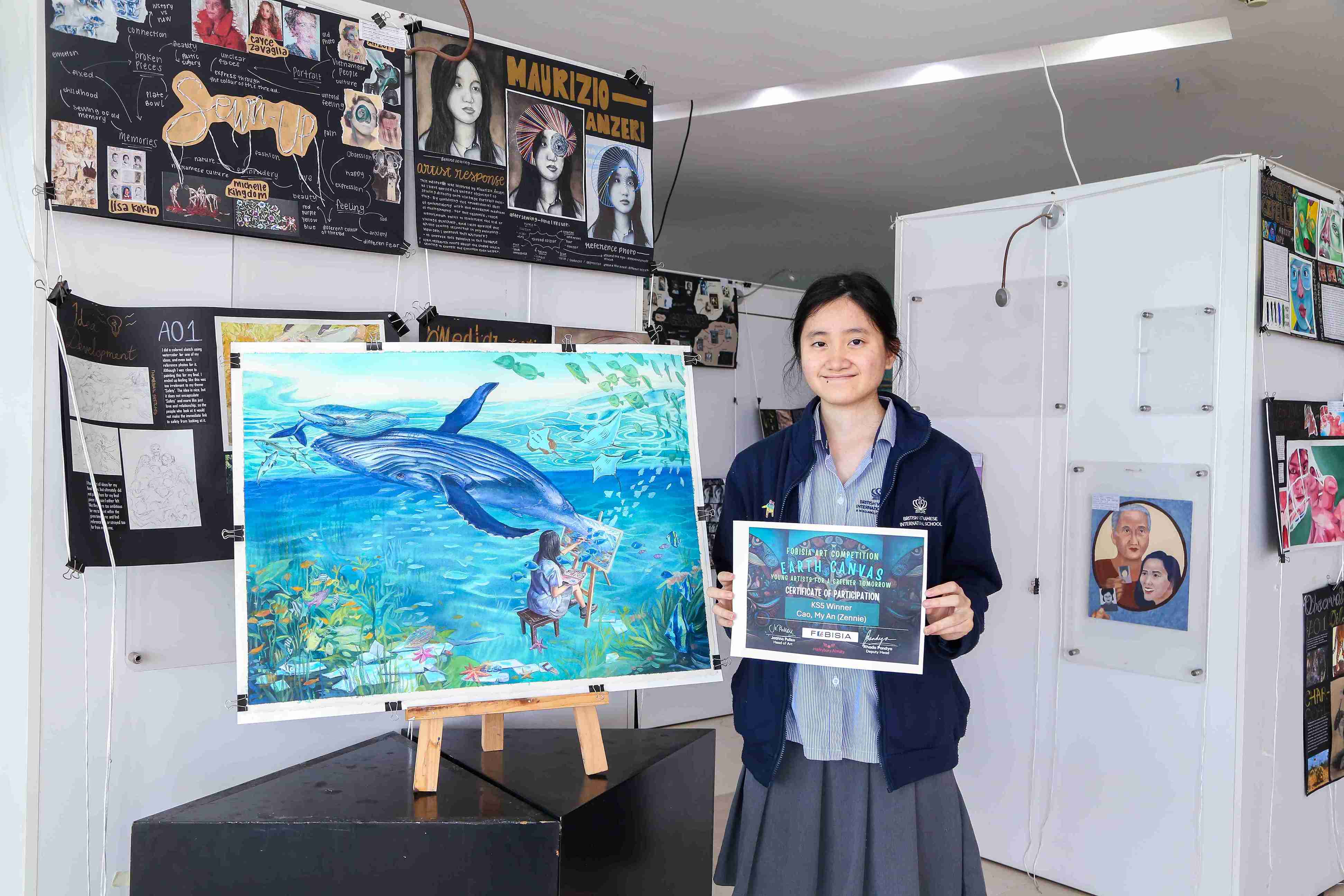 Congratulations to My Anh (Zennie), Year 13, for Winning First Place in the KS5 Category (17-18 Years Old) at the FOBISIA Art Competition 2025! - Congratulations to Zennie Year 13 for Winning First Place at the FOBISIA Art Competition 2025