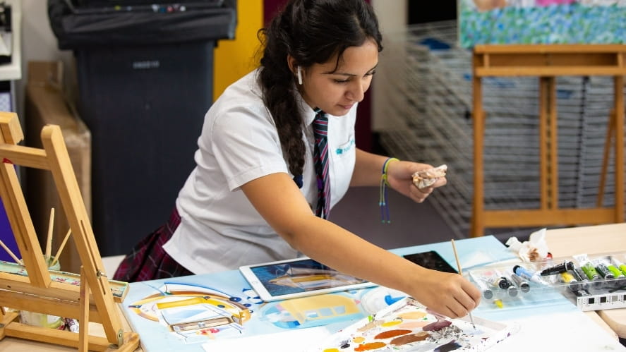 NAS Dubai art student in studio