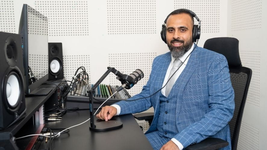Zahid Shafi, Creator of NAS Unplugged Podcast at the NAS Dubai School in the podcast studio